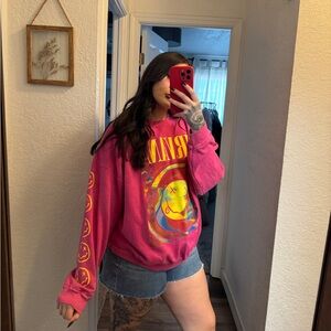 Urban Outfitters nirvana pullover sweatshirt pink smiley face